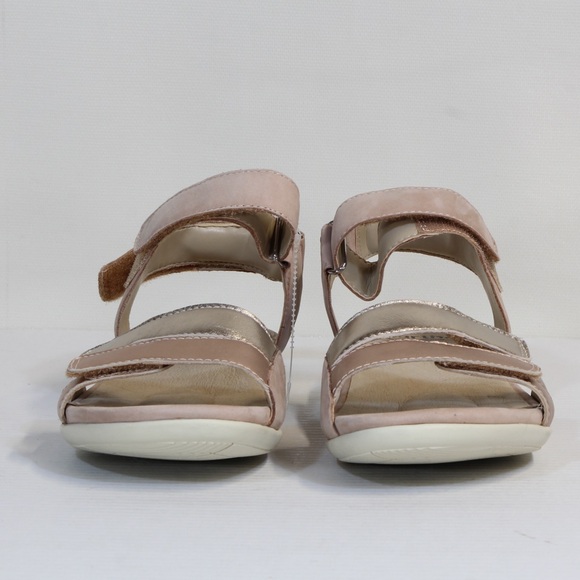 Earth Women's Surreal Tan & Gold Metallic Leather Adjustable Sandals NWT - Picture 3 of 9